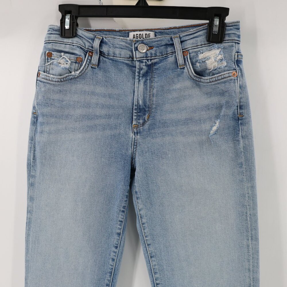 Agolde jeans womens 28 L25 Sophie Crop Blue Medium Wash Denim Cotton mid Rise - Picture 2 of 12